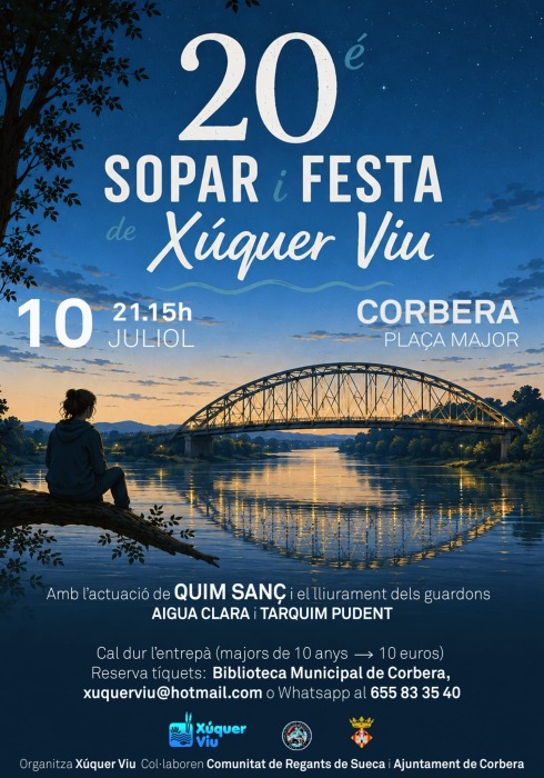 ✏️ JA POTS APUNTAR-TE AL SOPAR I FESTA DE XÚQUER VIU. DIVENDRES 10 DE JULIOL A CORBERA A LES 21:15💦