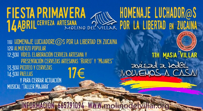 ¡Abrimos la inscripción esta noche a las 00:00h! Fiesta Primavera 26 años Molino del Villar 14 de Abril 2018